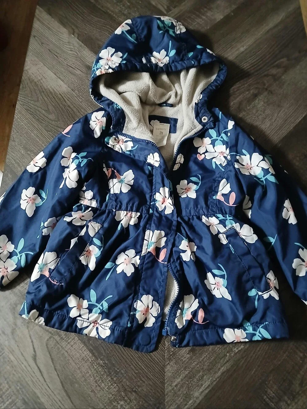 Carter's Navy Floral Hooded Raincoat